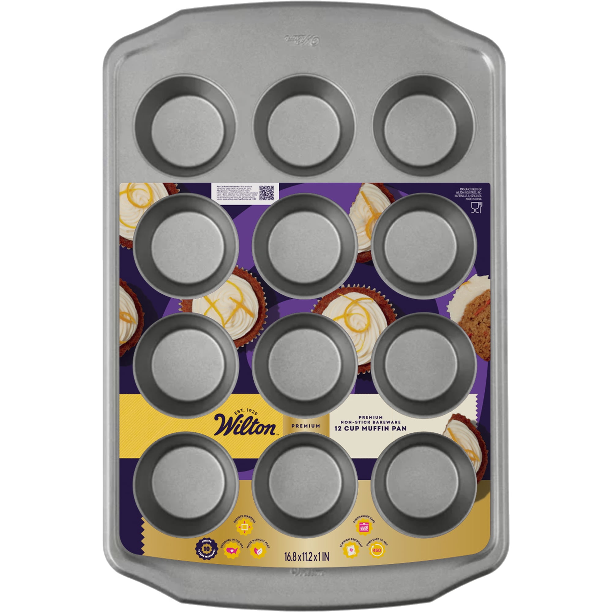 Wilton Premium Non-Stick Muffin Pan 12-Cup Cupcake Tin Regular Size 16" x 11" Baking Pan, Packaging May Vary