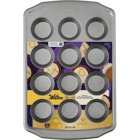 Wilton Premium Non-Stick Muffin Pan 12-Cup Cupcake Tin Regular Size 16" x 11" Baking Pan, Packaging May Vary