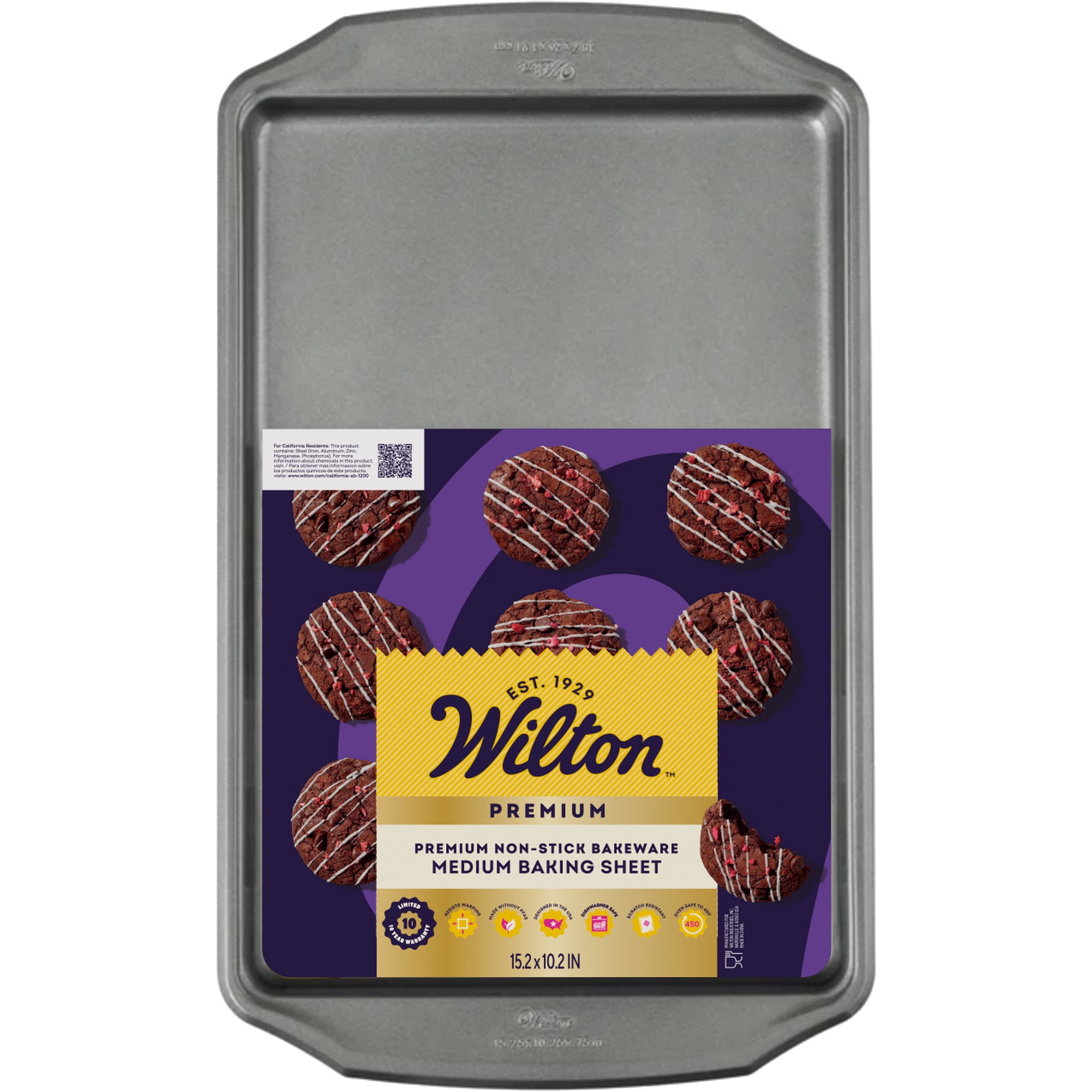 Wilton Premium Steel Non-Stick Medium Cookie Sheet 10x 15 Baking Pan with Handles Rectangular Shape, Packaging May Vary