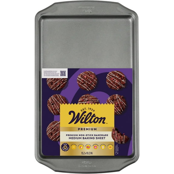 Wilton Premium Steel Non-Stick Medium Cookie Sheet 10x 15 Baking Pan with Handles Rectangular Shape, Packaging May Vary
