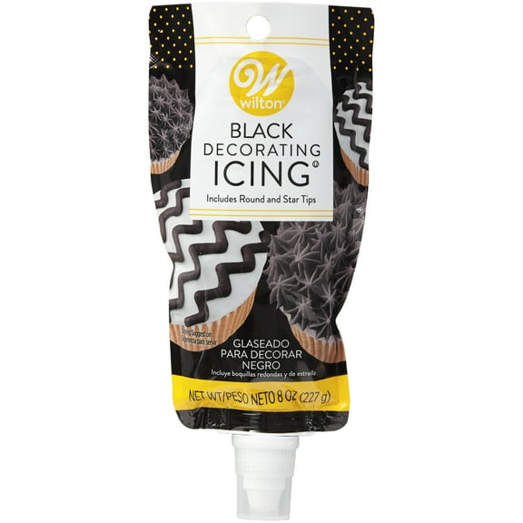 Wilton Black Buttercream Icing Pouch with Star and Round Tips, 8 oz.
