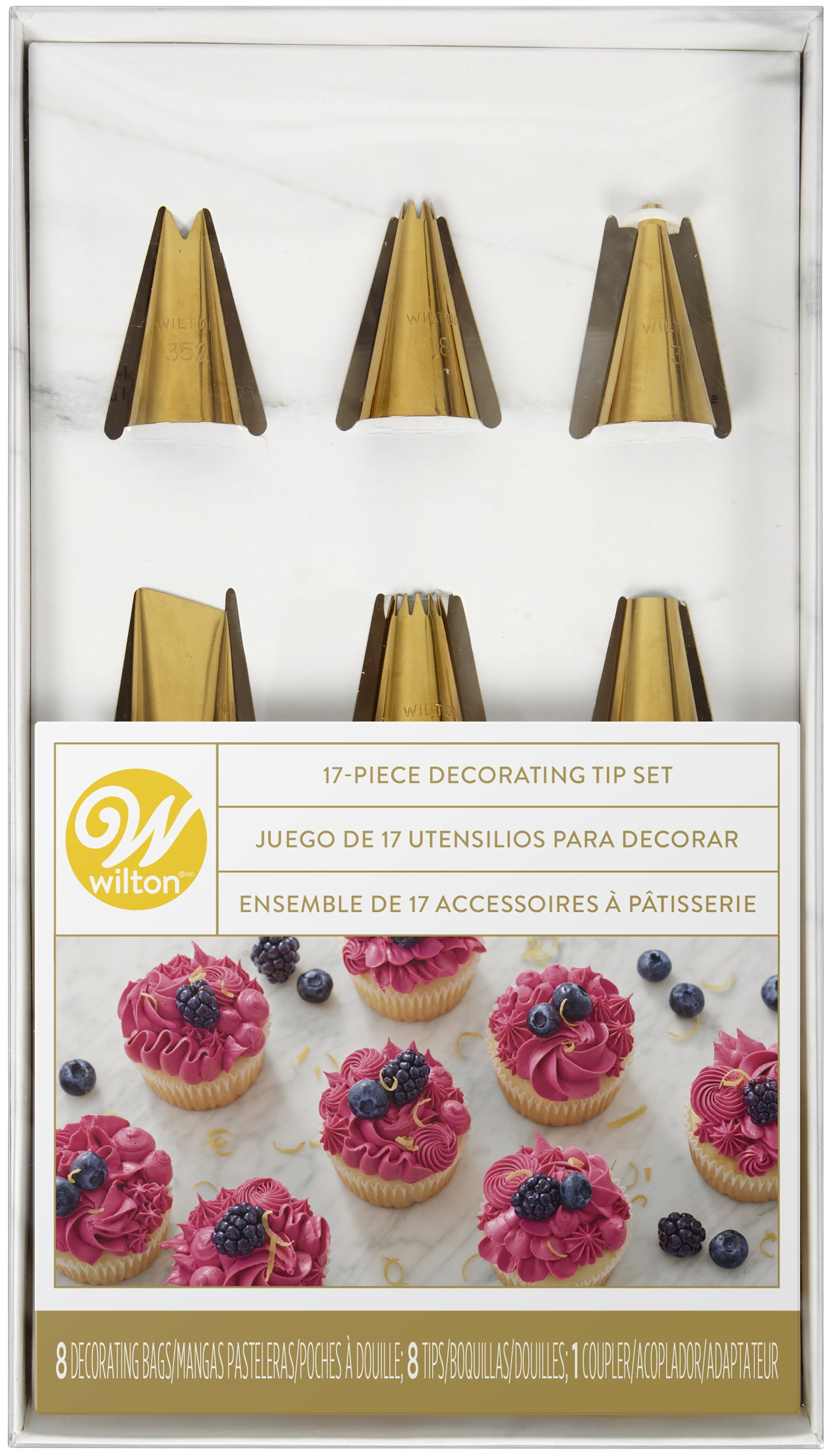 Navy Blue and Gold 17-Piece Cake Decorating Set with Stainless Steel Tips