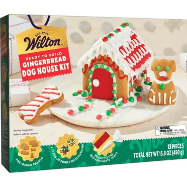 Wilton Christmas Gingerbread Kit Doghouse 13 Pcs Ready to Build 15.8 oz Pre-Baked