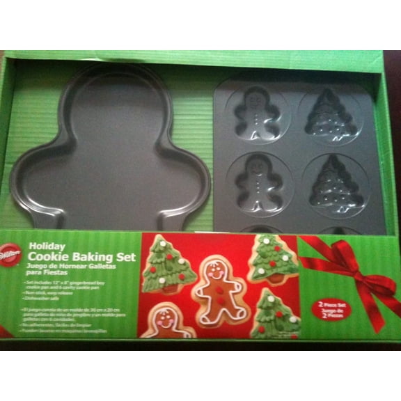 Wilton Christmas Gingerbread Man Cookie Pan & 6 Cavity Pan 2 piece Baking Set