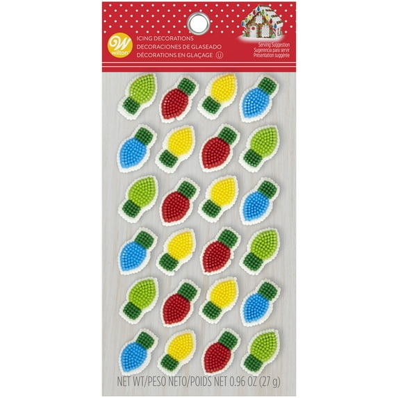 Wilton Christmas Icing Decorations, Light Bulbs, Assorted Colors, Edible Sugar Shapes, Dot Matrix, 24-count
