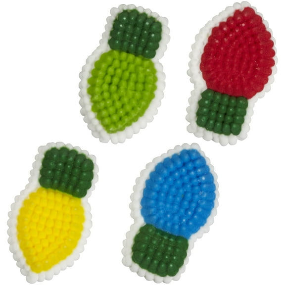 Wilton Christmas Lightbulbs Icing Decorations, Blue, Green, Yellow, Red, 24-Count, Lightbulb Shapes