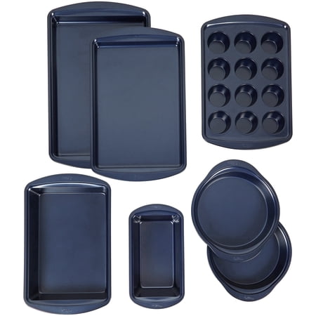 Wilton Diamond-Infused Non-Stick Bakeware Set 7-Piece Navy Color Baking Pan Set Cake, Muffin, & Bread Pans