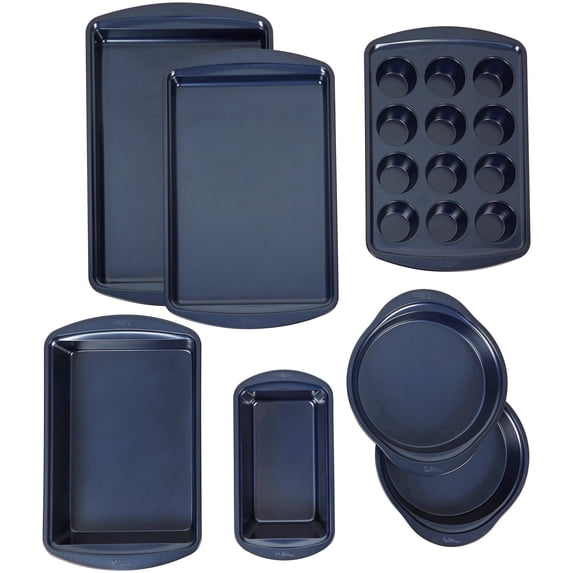 Wilton Diamond-Infused Non-Stick Bakeware Set 7-Piece Navy Color Baking Pan Set Cake, Muffin, & Bread Pans