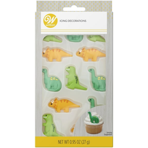 Wilton Dinosaur Royal Icing Edible Cake Decorations Green and Orange 12-Pieces 0.95 oz.