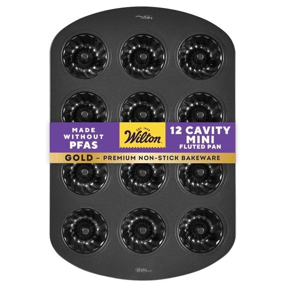 Wilton Non-Stick Mini Fluted Tube Pan 12-Cavity Bakeware for Mini Cakes, Ice Molds & Desserts