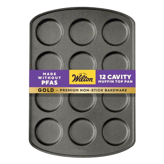 Wilton Gold Non-Stick Muffin Top Pan 12-Cavity Perfect for Muffins, Cupcakes & Breakfast Bakes