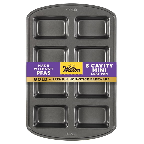 Wilton Gold Non-Stick Mini Loaf Pan 8-Cavity Bakeware for Mini Brownies, Banana Bread or Homemade Bread Loaves