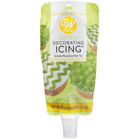 Wilton Green Buttercream Icing Pouch with Star and Round Tips, 8 oz.