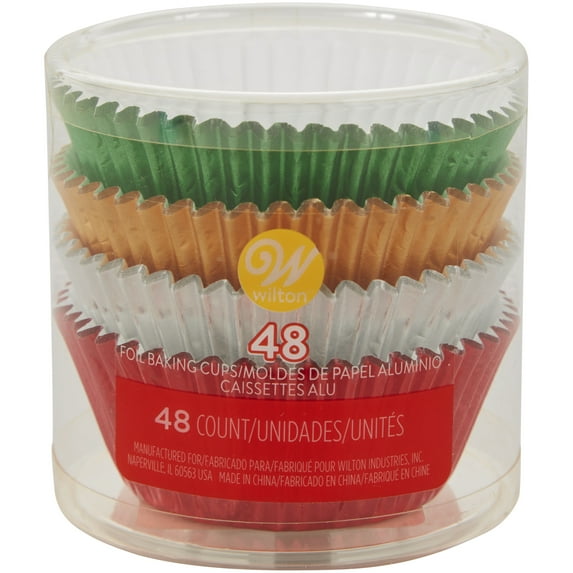 Wilton Green, Gold, Silver and Red Foil Christmas Cupcake Liners, 48-Count