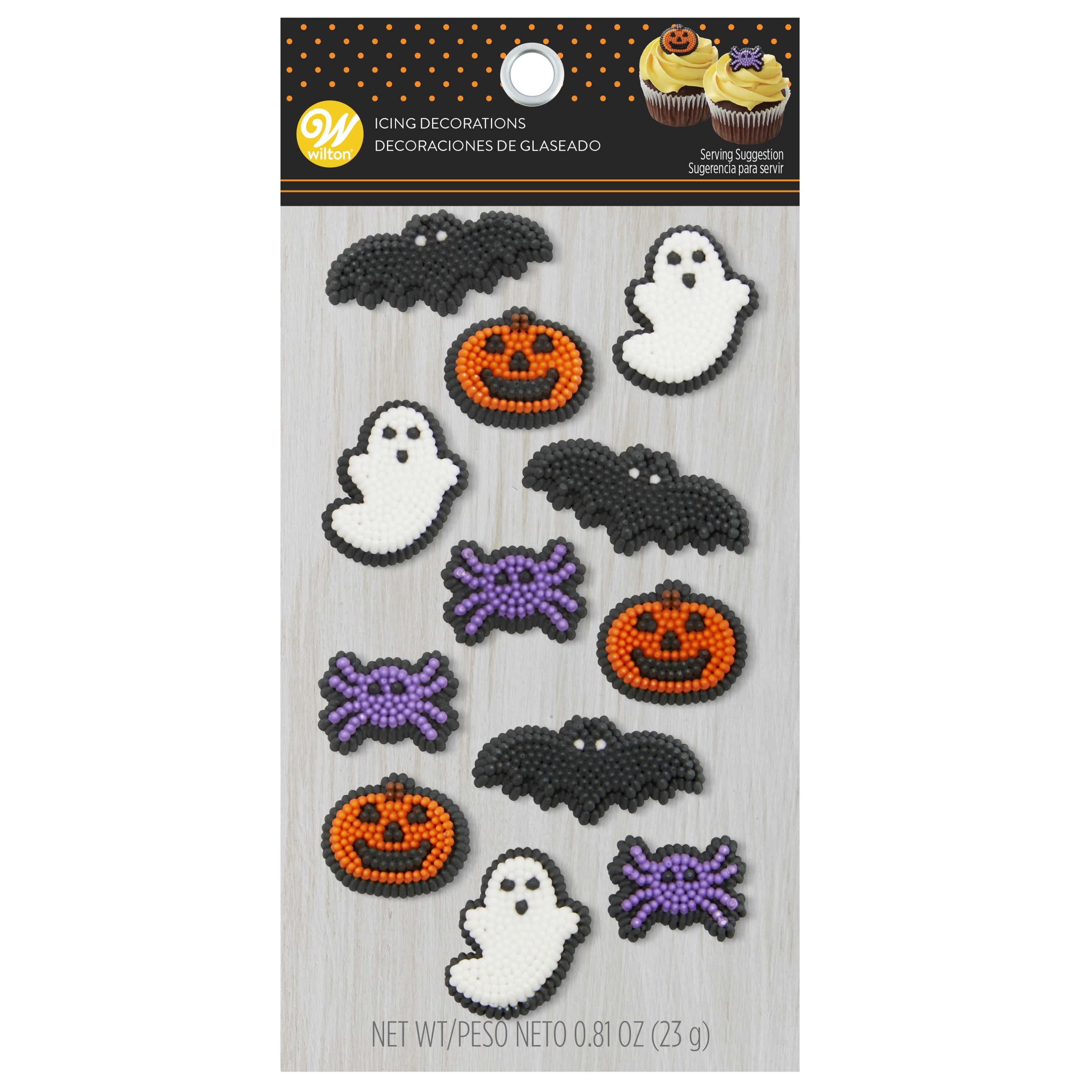 Wilton Halloween Icing Decorations Bat, Pumpkin, Ghost and Spider