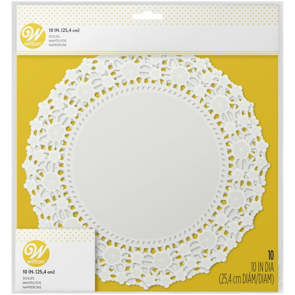 Wilton Lacy Floral Paper Doilies, Bright White, 10-Count, 10 inches Diam.