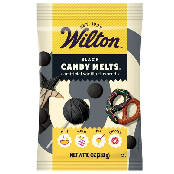 Wilton Melting Chocolate Black Candy Melts for Cake Pops Candy Making Chips Vanilla Flavored 10oz. pack of 1