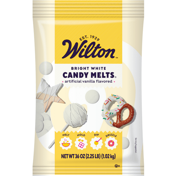 Wilton Melting Chocolate Bright White Candy Melts for Cake Pops Candy Making Chips Vanilla Flavored 36 oz.