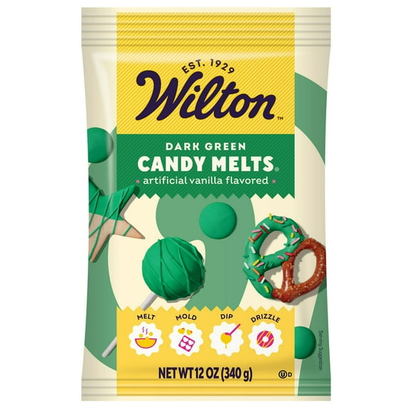 Wilton Melting Chocolate Dark Green Candy Melts Cake Pops Candy Making Chips Vanilla Flavored 12oz.(2 Packs)