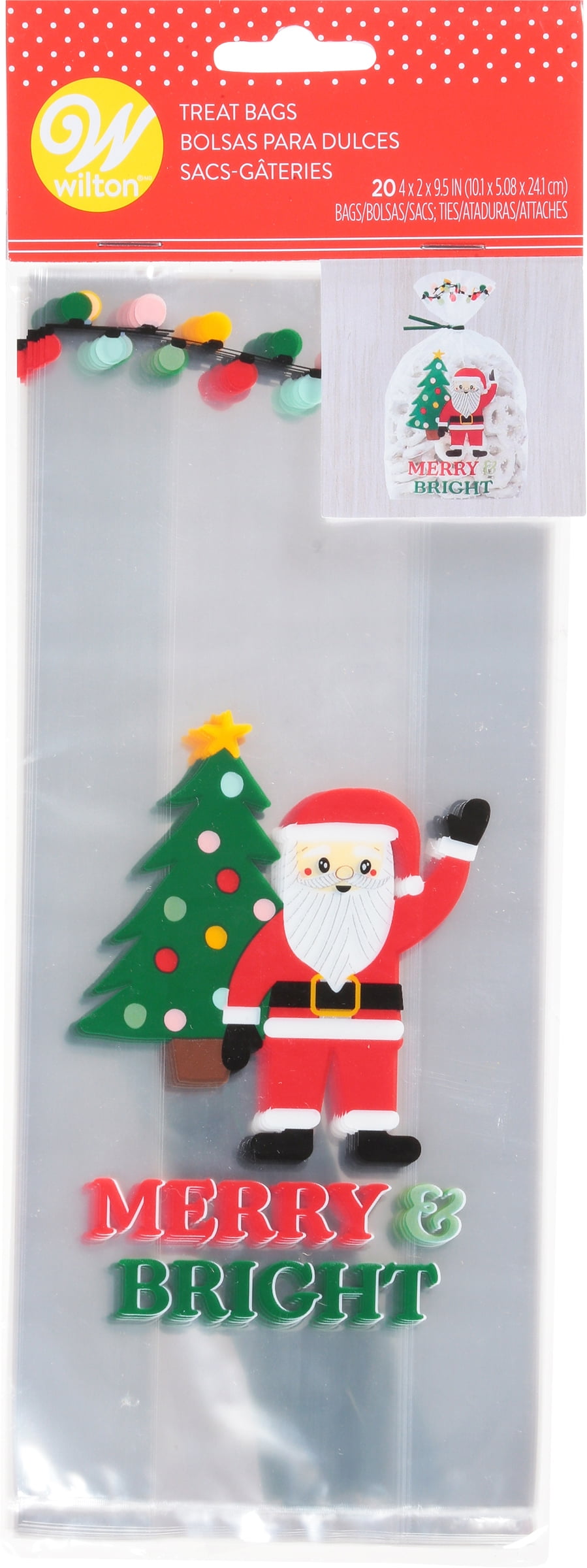Merry & Bright Santa Claus Cellophane Treat Bags