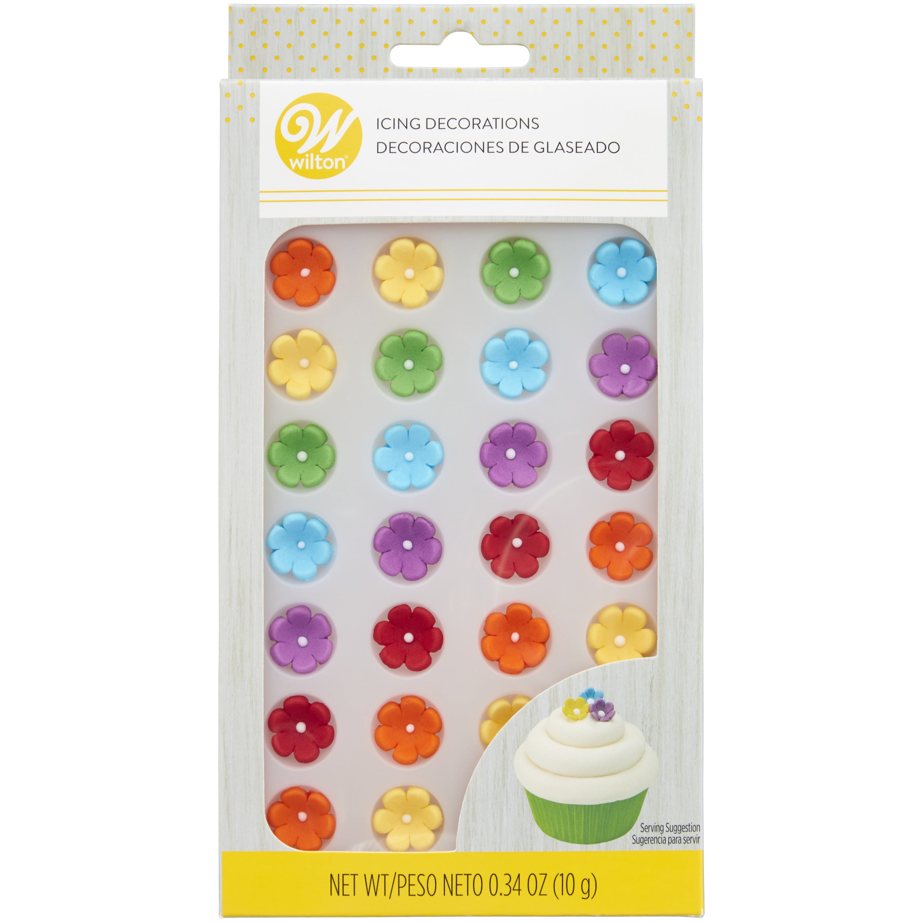 Wilton Mini Daisy Royal Icing Decorations, Rainbow, 0.33 oz, 32Pieces