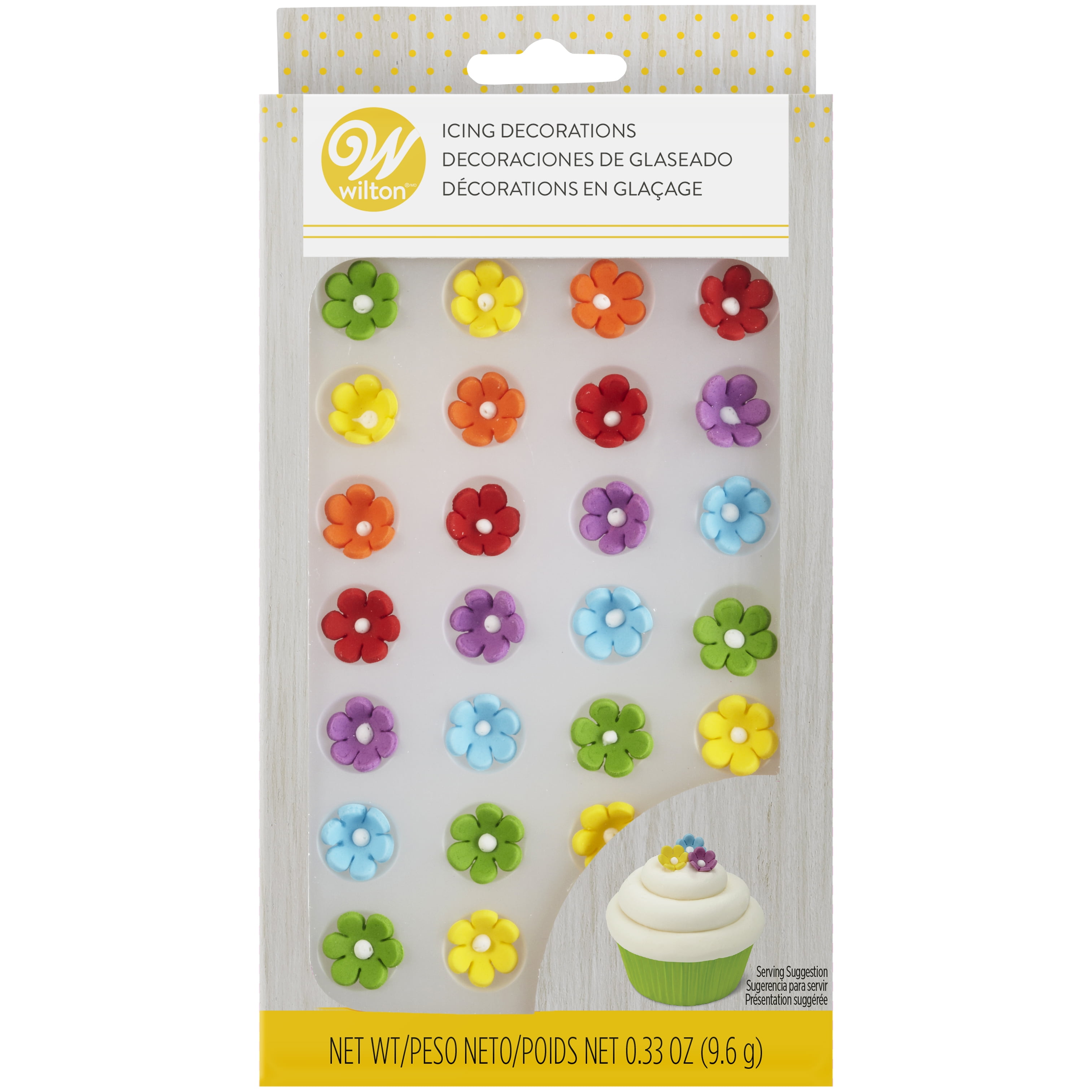 Wilton Mini Daisy Royal Icing Decorations, Rainbow, 0.33 oz, 32-Pieces