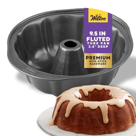Wilton Non-Stick Bundt Cake Pan 9x3 Fluted Tube Pan Perfect for Monkey Bread or Baked Mac & Cheese