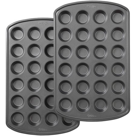 Wilton Perfect Results Premium Set of 2 Non-Stick Mini Muffin Pans, 24-Cup Cupcake Pans, Steel
