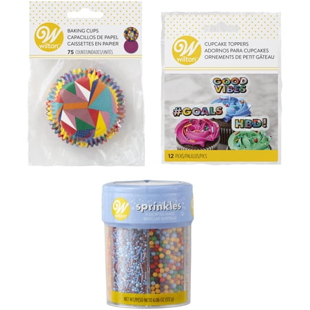Wilton Pop Art Cupcake Liners, Toppers and Sprinkles Decorating Kit, Set of 3