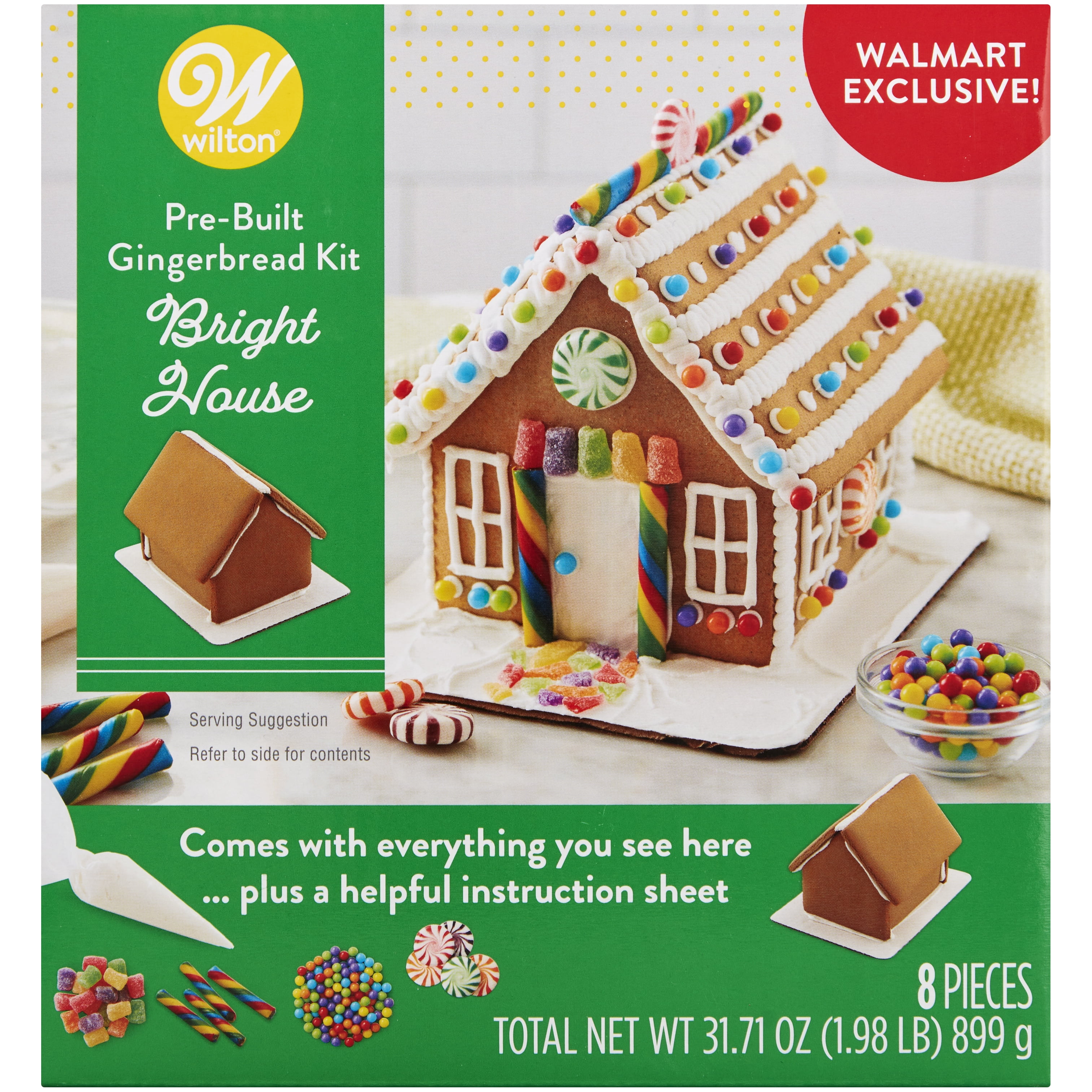 Wilton PreBuilt Bright Christmas Gingerbread House Kit, 8Piece