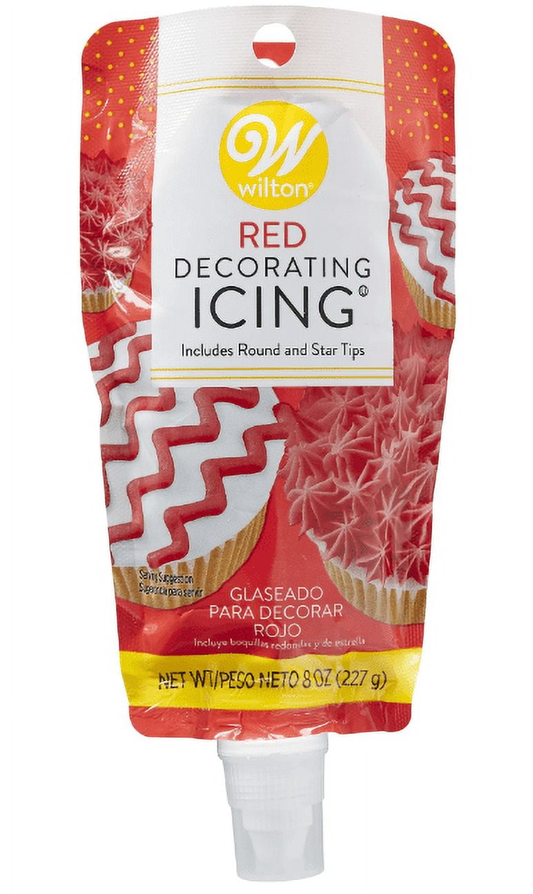 Wilton Ready-to-Use Red Vanilla-Flavored Icing Pouch with Tips, 8 oz. (Pack of 2)
