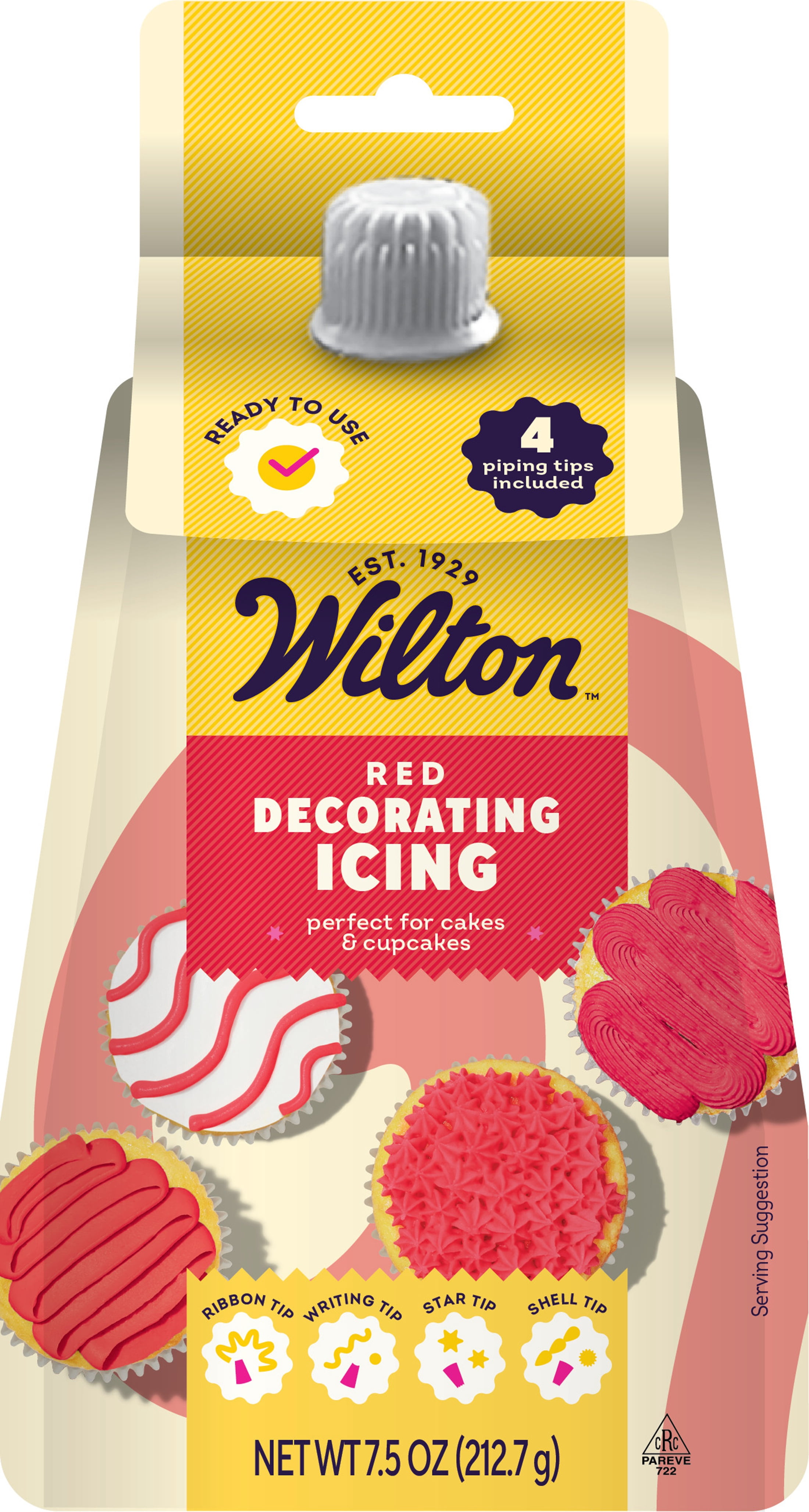 Wilton Red Vanilla Icing Pouch with Piping Tips, 7.5 oz