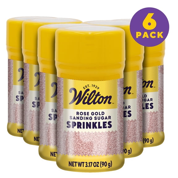 Wilton Rose Gold Sanding Sugar Sprinkles 3.17 oz. Set of 6 Bottles for Cakes, Cupcakes, Cookies & Drink Rims