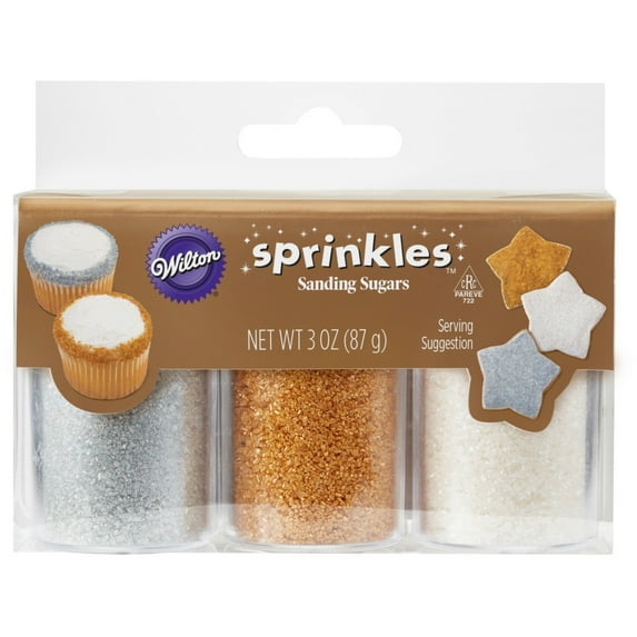 Wilton Sprinkles Sanding Sugar, Gold, Silver, and White, 3 Ct., 1 Box