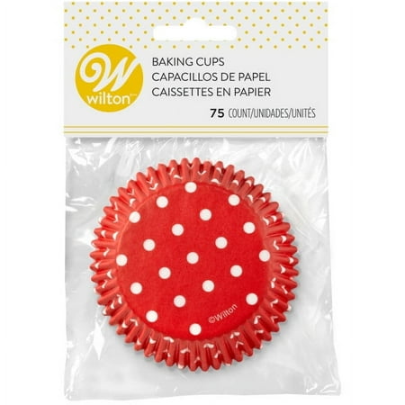 Wilton Standard Baking Cup Liner, Red Dots 75 ct.