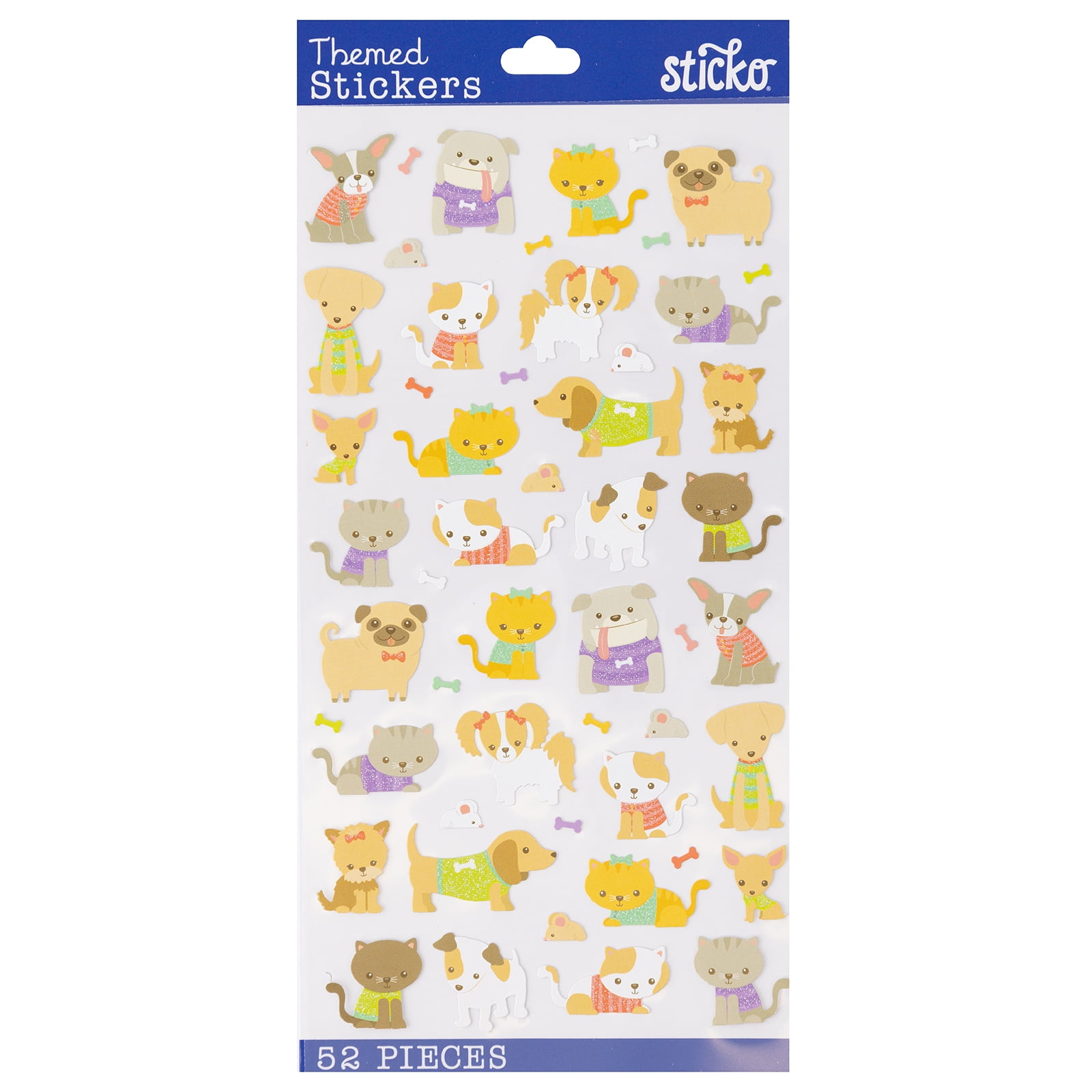 WILTON Sticko Classic Multicolor Tiny Dogs & Cats Vinyl Stickers, 52 Piece