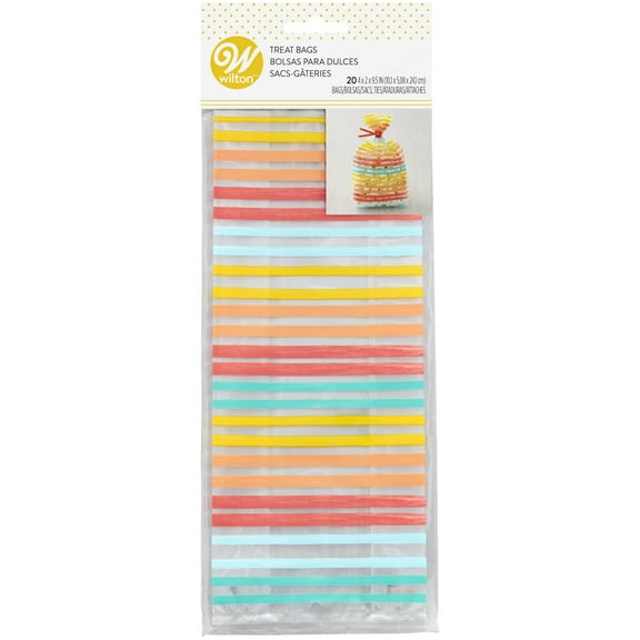 Wilton Treat Bags 20/Pkg-Yellow, Orange, Red And Blue Striped