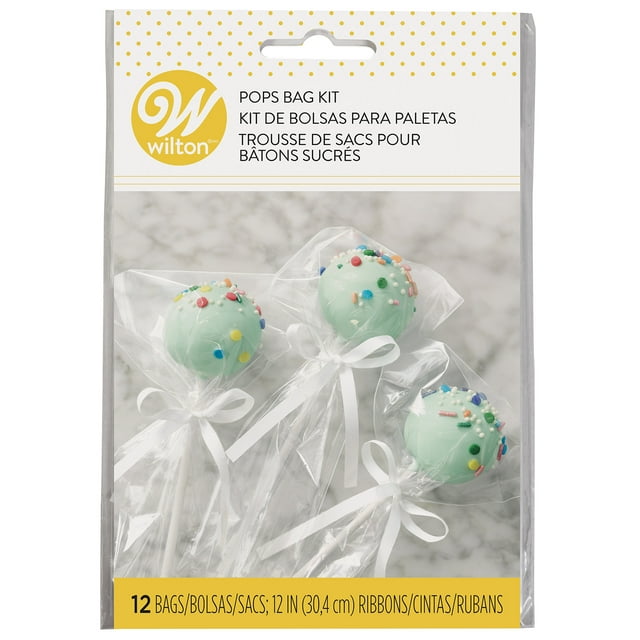 Wilton Treat and Cake Pops Bag Kit, Clear Bags and Silver Ties, 12