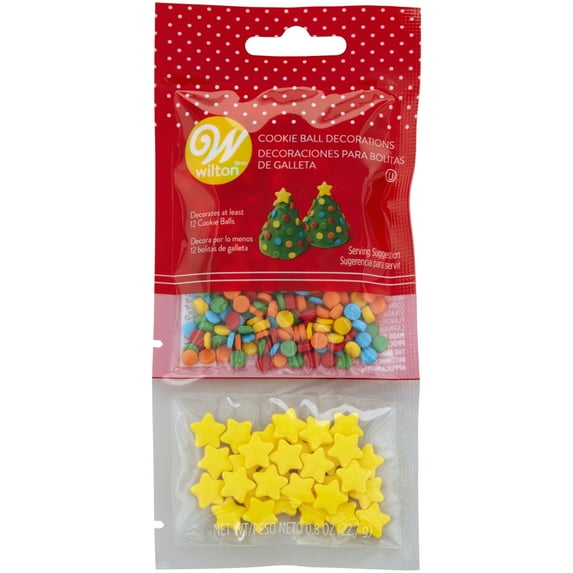 Wilton Tree Cookie Ball Decorations - Mini Yellow Candy Stars and Rainbow Confetti Sprinkles, 0.8 oz.