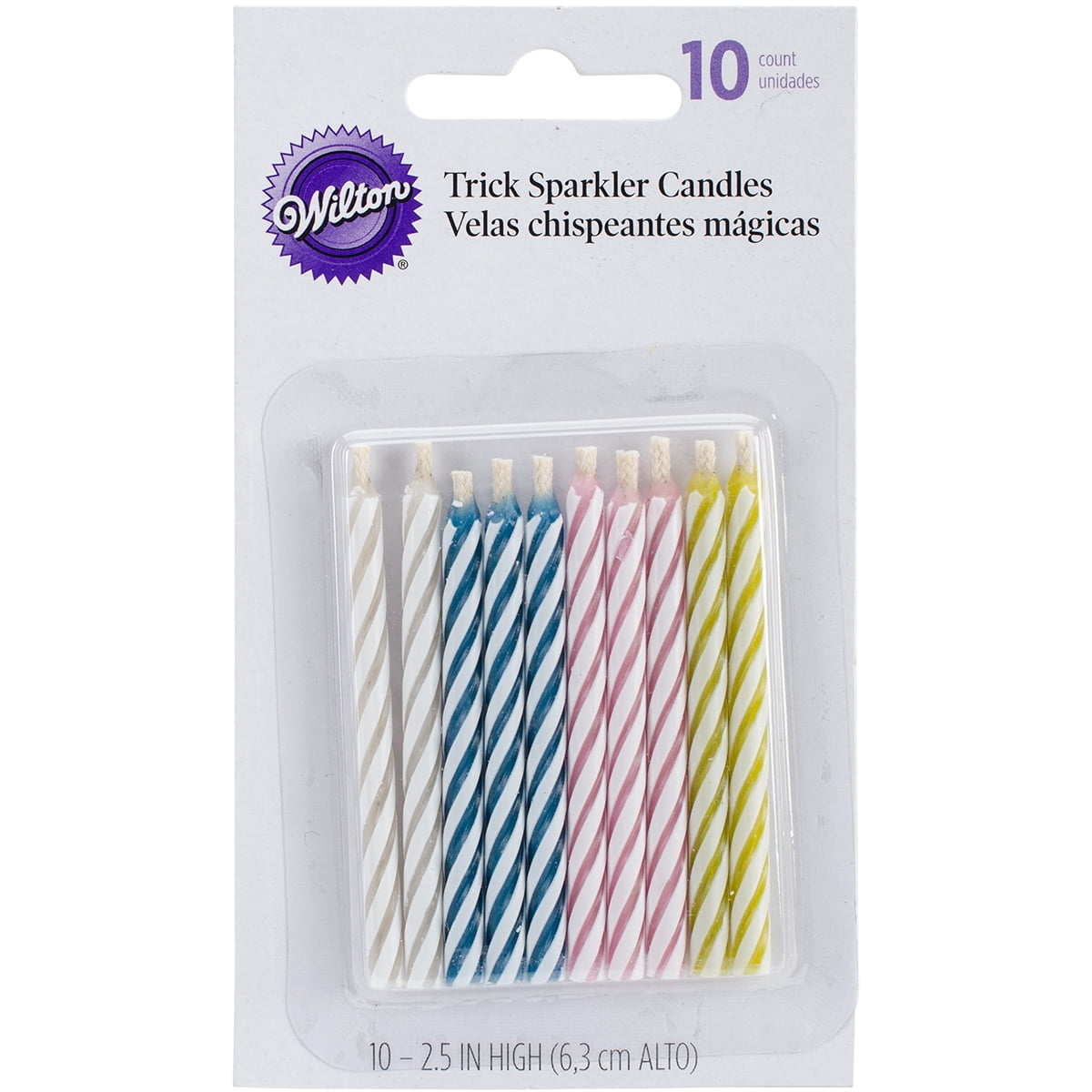 Wilton Trick Sparkler Candles 2.5" 10/PkgAssorted Striped Spirals