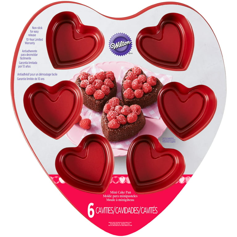 Wilton Valentine's Day Non-Stick Heart Shaped Mini Cake Pan, 6 cavity 