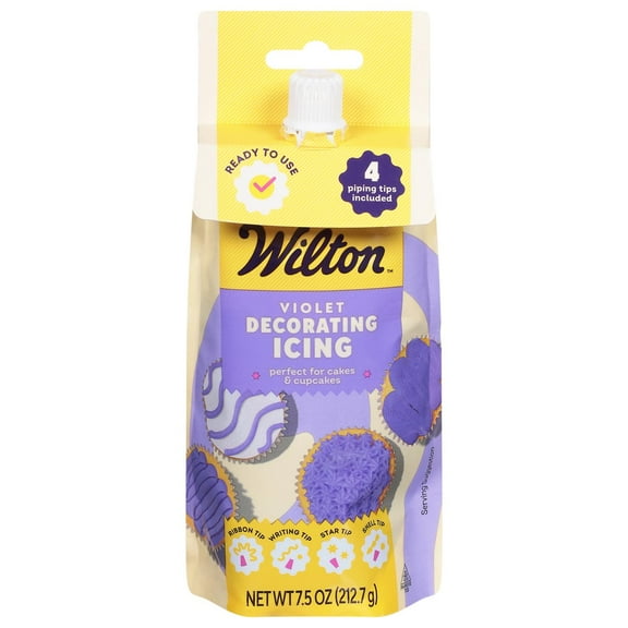 Wilton Violet Decorating Icing Pouch with Tips 7.5 oz Ready-to-Use Violet Buttercream for Cakes & Cookies (Pack of 2)