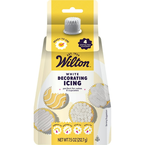 Wilton White Decorating Icing Pouch & 4 Piping Tips Vanilla-Flavored Medium Consistency 7.5 oz.