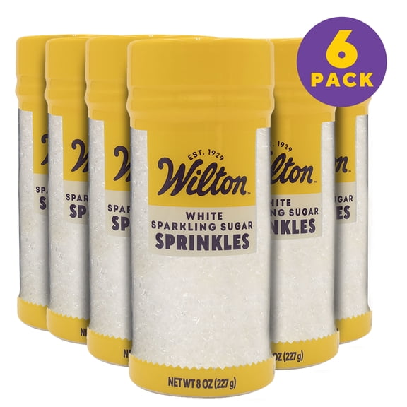 Wilton White Sanding Sugar Sprinkles 8 oz Set of 6 Bottles for Baking, Cookie Decorating & Drink Rims