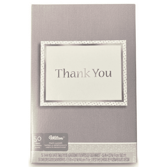 Wilton - White with Silver Foil "Thank You" Cards (50 Count)