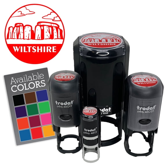 Wiltshire England Stonehenge Landmark Destination Circle Self-Inking Rubber Stamp for Stamping Ink Stamper Crafting Planners - 3/4 Inch Small - Pink Ink