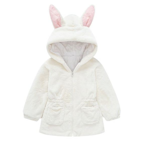 Wilucolt Girls Coat jacket Girls Winter Coat Rabbit Ears Hooded Jacket Zipper Thicken Windproof Warm Outwear For Babys Clothes Coat