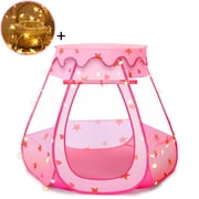 Wilwolfer Princess Theme Baby Ball Pit for Toddlers Ages 1-3, Pink Kids Play Tent with Star Lights, Indoor Outdoor Gift for Girls