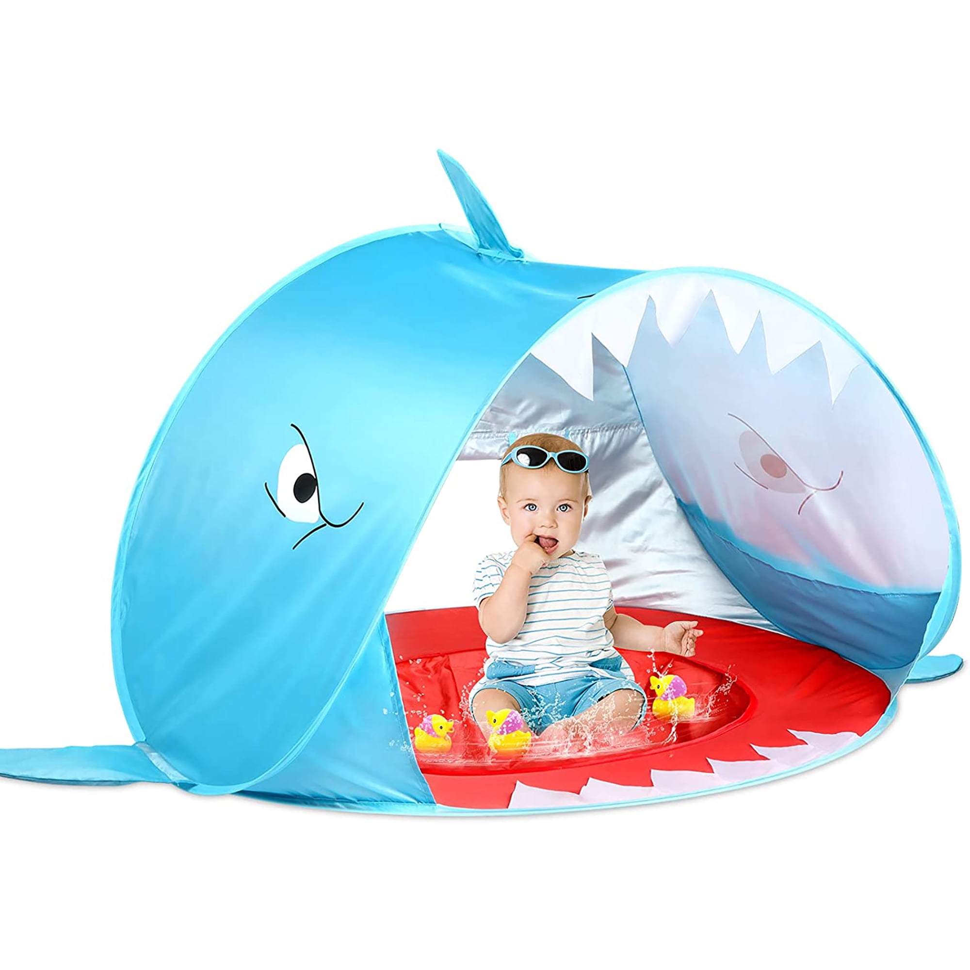 Wilwolfer Hungry Shark UV Protection 4' x 4' Beach Tent, Blue