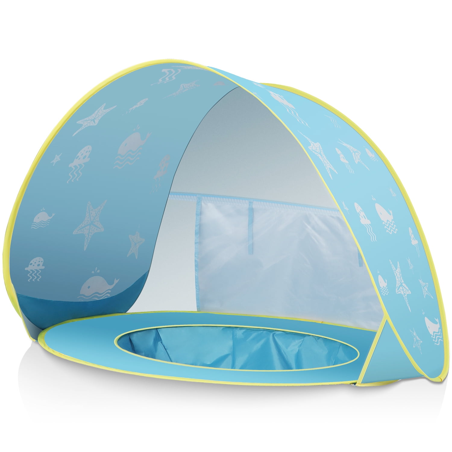 Wilwolfer Outdoor Kids Pool, Infant PopUp Canopy, Blue Beach Tent for Toddlers with UV